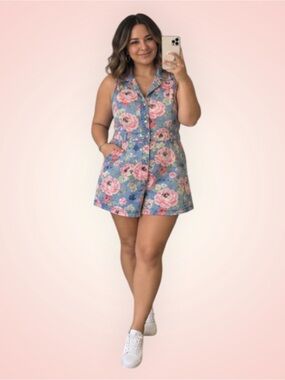 Storybrook heirlooms one piece denim floral romper sz 16 (Vintage) (B11)